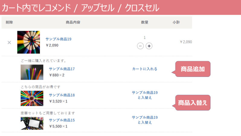 【クロスセルもアップセルもこれ1つで】カート内で商品おすすめ(4.0対応)