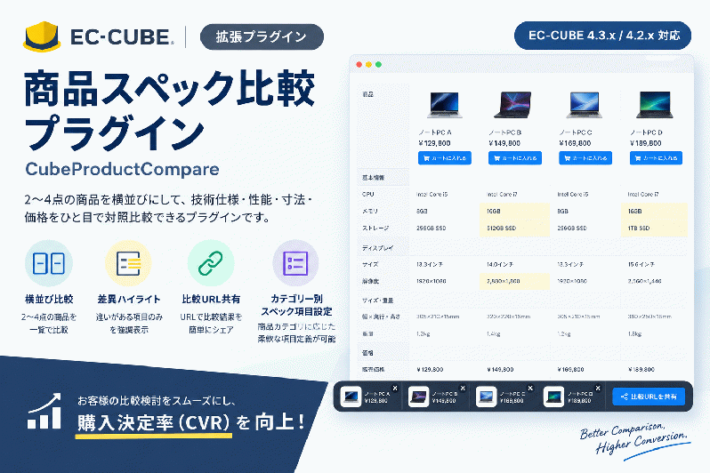 商品スペック比較プラグイン(最大4商品横並び・CSV対応)