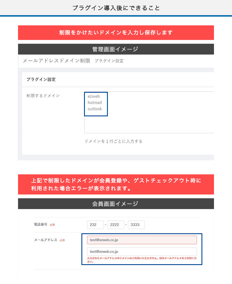 メールアドレスドメイン制限プラグイン EC-CUBE 3