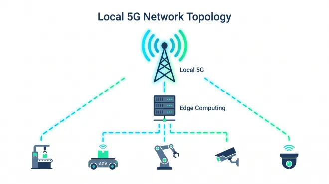 ローカル5Gアンテナやエッジサーバーが繋がるネットワーク構成図